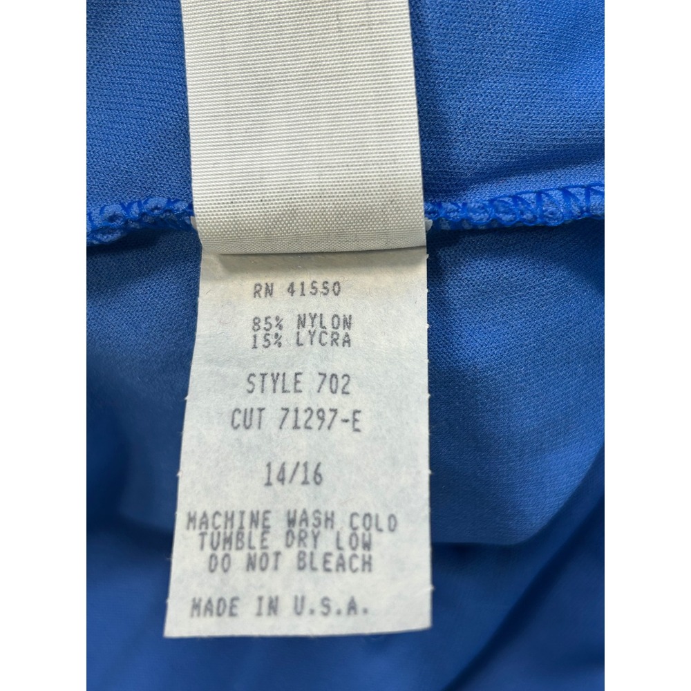Body Basics Kids Royal Blue Crushed Velvet Leotard Short Sleeve Dance Size 14/16 - Picture 4 of 4